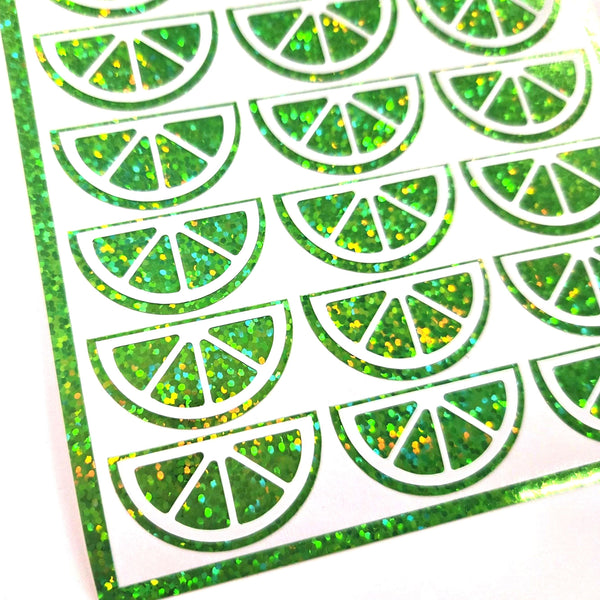 Pink Fruit Slice Stickers, sheet of 24 sparkly pink and white citrus vinyl decals.
