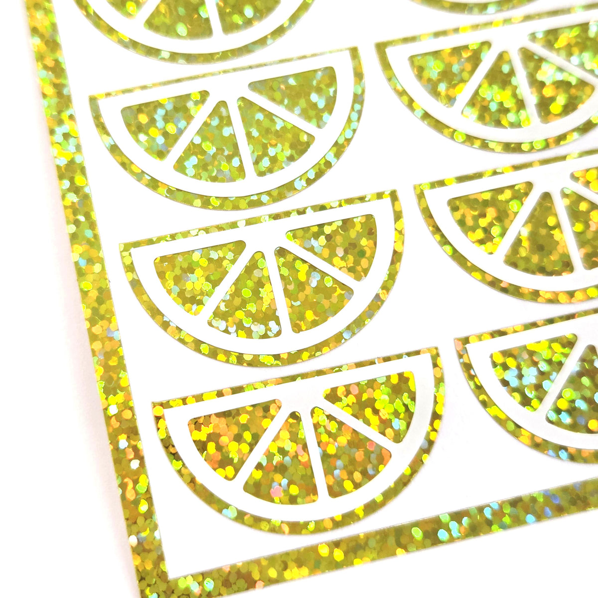 Lemon Stickers, sheet of 24 yellow and white lemon slice vinyl decals.