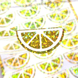 Pink Fruit Slice Stickers, sheet of 24 sparkly pink and white citrus vinyl decals.