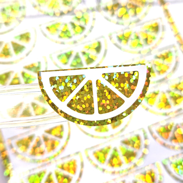 Pink Fruit Slice Stickers, sheet of 24 sparkly pink and white citrus vinyl decals.