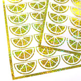 Pink Fruit Slice Stickers, sheet of 24 sparkly pink and white citrus vinyl decals.