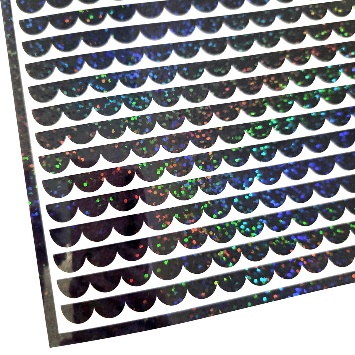 Black Scalloped Border Stripe Stickers for notecards, envelopes and journals. Sheet of 15 individual sparkly vinyl edge strips.