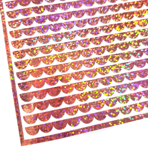 Pink Glitter Scalloped Border Stickers, Journal Embellishments, sheet of 15 stripes