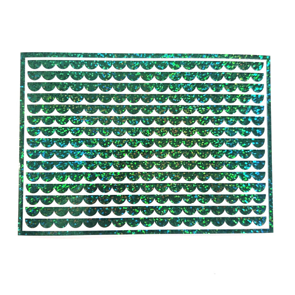 Dark Green Scalloped Border Stripe Stickers for notecards, envelopes and journals. Sheet of 15 individual sparkly vinyl edge strips.