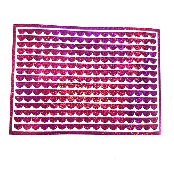 Hot Pink Scalloped Border Stripe Stickers for notecards, envelopes and junk journals. Sheet of 15 individual sparkly vinyl edge strips.