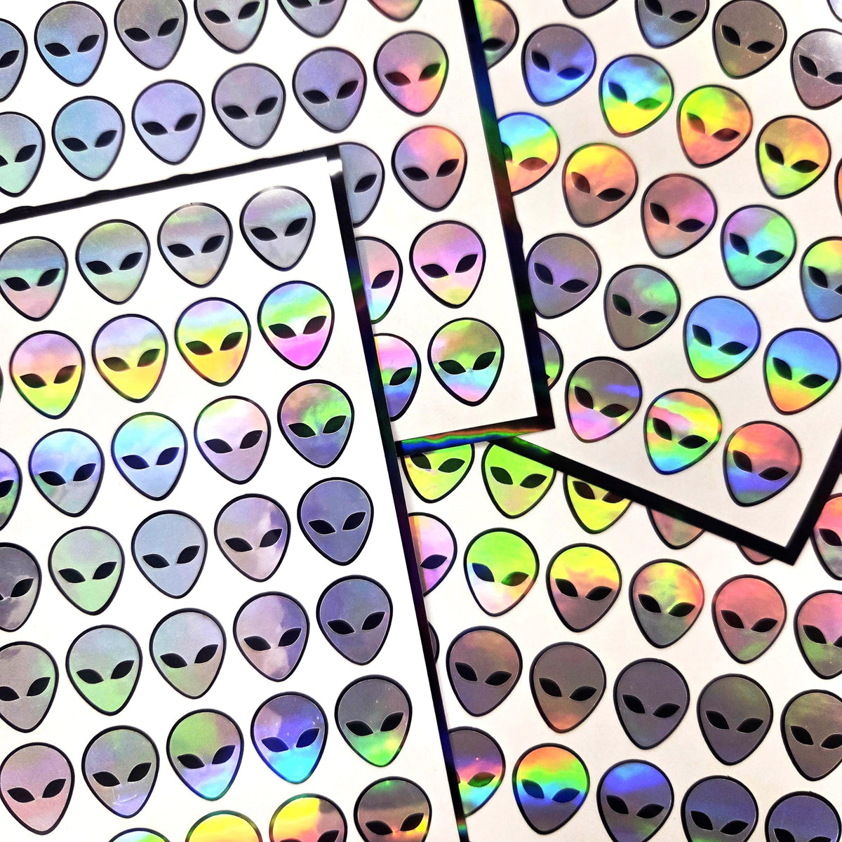 Alien Head Stickers, sheet of 42 vinyl decals