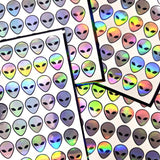 Alien Head Stickers, sheet of 42 vinyl decals