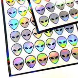 Alien Head Stickers, sheet of 42 vinyl decals