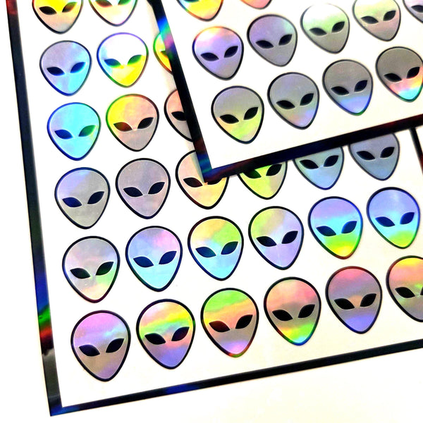 Alien Head Stickers, sheet of 42 vinyl decals