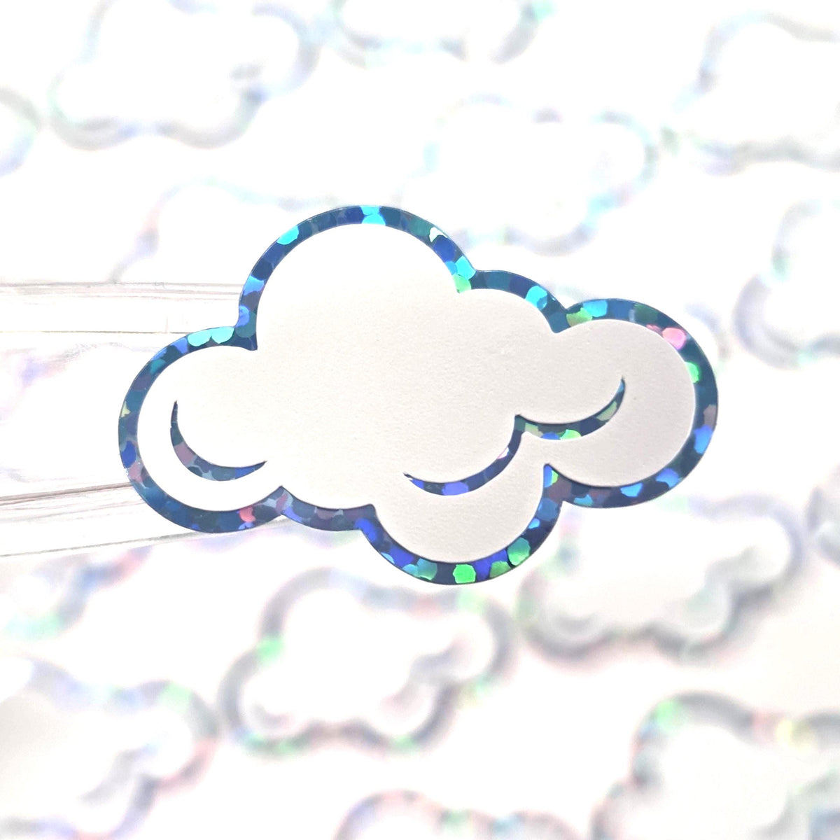 White Cloud Stickers, sheet of 32 sparkly vinyl decals, perfect for a weather tracker or a fun school science project. Silver Lining.
