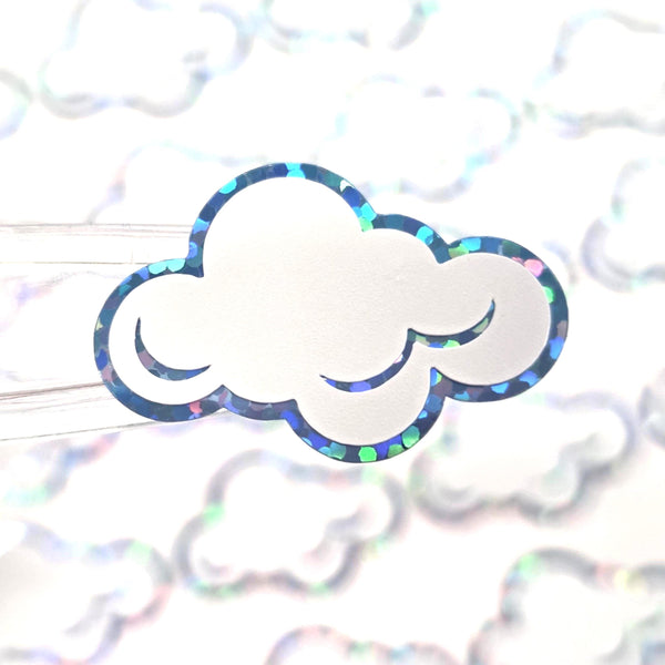 White Cloud Stickers, sheet of 32 sparkly vinyl decals, perfect for a weather tracker or a fun school science project. Silver Lining.