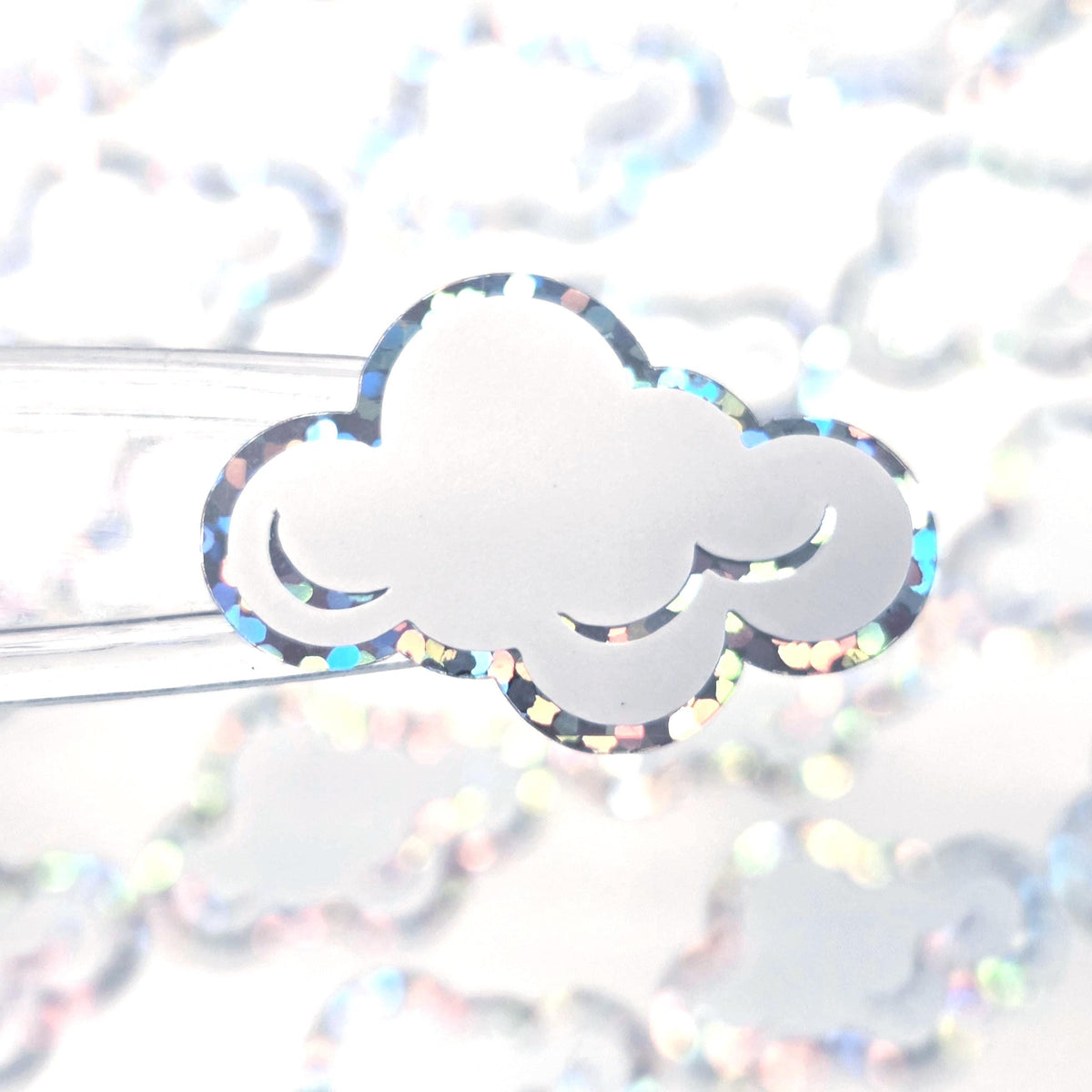 White Cloud Stickers, sheet of 32 sparkly vinyl decals, perfect for a weather tracker or a fun school science project. Silver Lining.