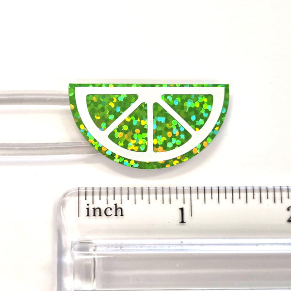 Citrus Fruit Slice Stickers, sheet of 24 sparkly vinyl decals. Choose lime, lemon, orange or pink.