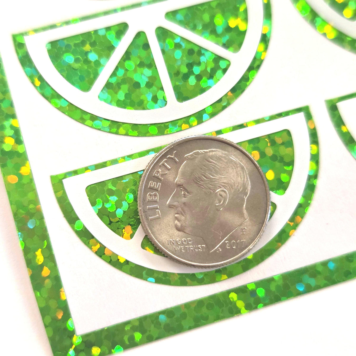 Pink Fruit Slice Stickers, sheet of 24 sparkly pink and white citrus vinyl decals.