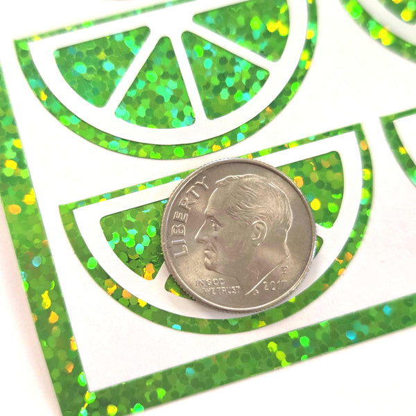 Pink Fruit Slice Stickers, sheet of 24 sparkly pink and white citrus vinyl decals.