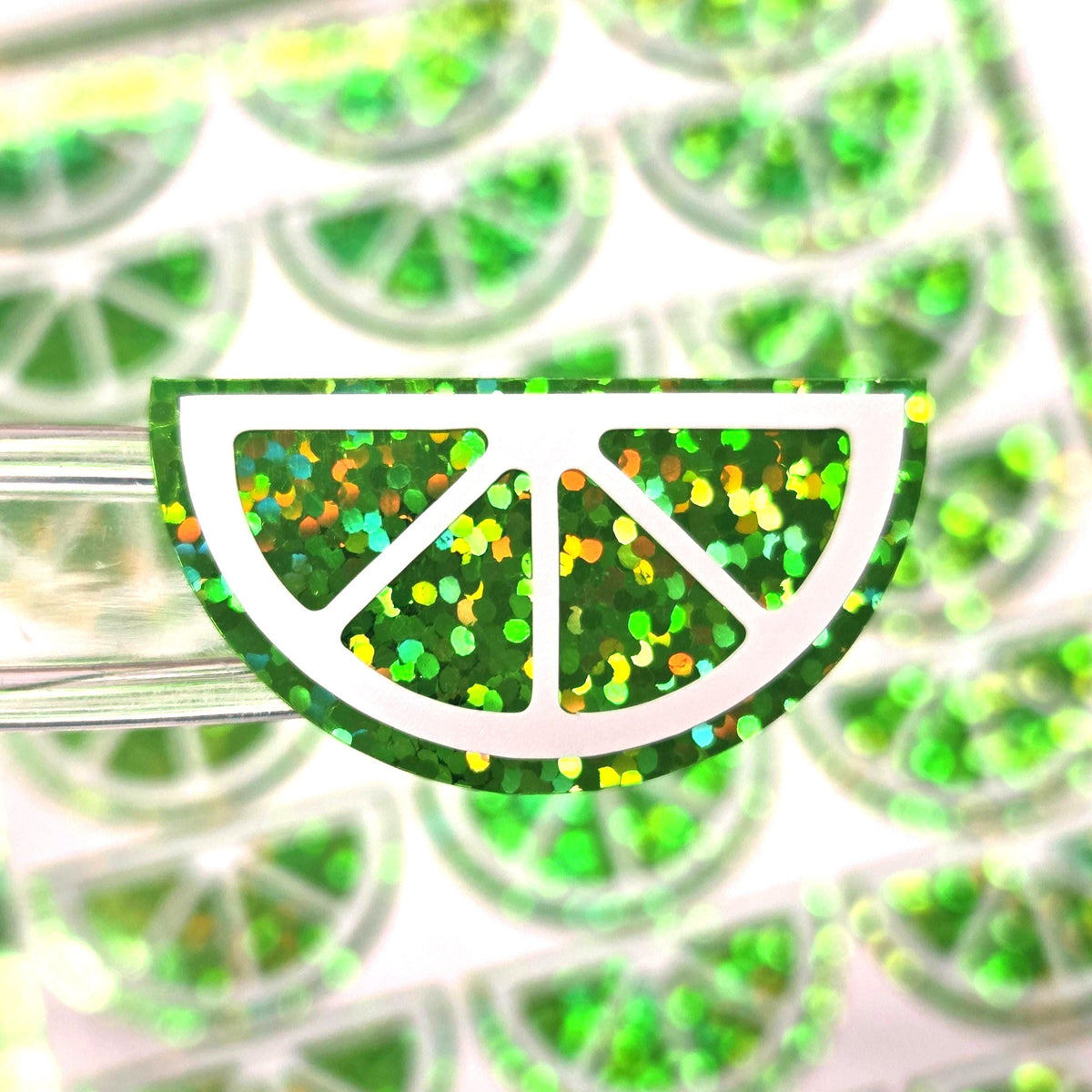 Citrus Fruit Slice Stickers, sheet of 24 sparkly vinyl decals. Choose lime, lemon, orange or pink.