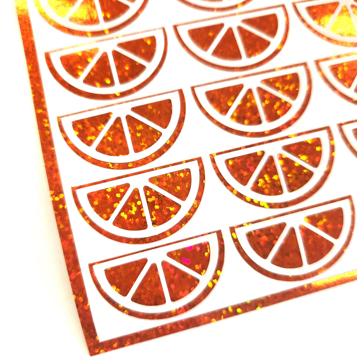 Pink Fruit Slice Stickers, sheet of 24 sparkly pink and white citrus vinyl decals.
