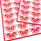 Pink Fruit Slice Stickers, sheet of 24 sparkly pink and white citrus vinyl decals.