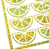 Lime Stickers, sheet of 24 green and white lime wedge vinyl decals.