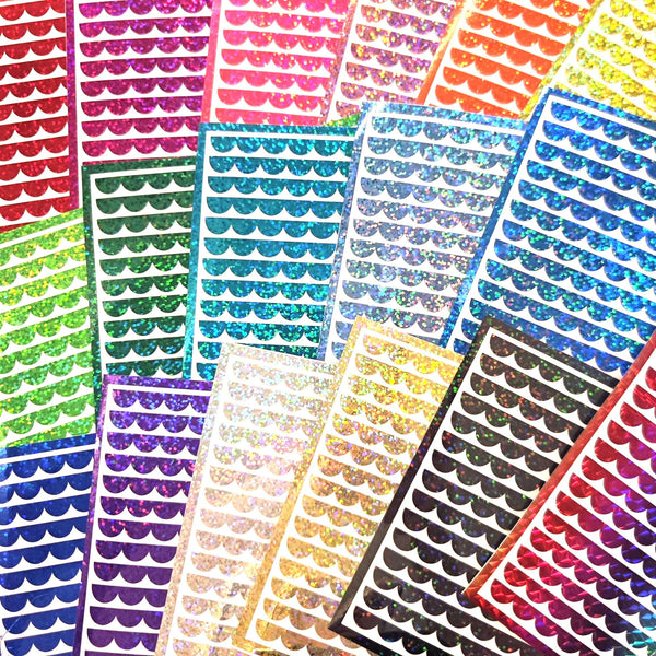 Orange Scalloped Border Stripe Stickers for notecards, envelopes and junk journals. Sheet of 15 individual sparkly vinyl edge strips.