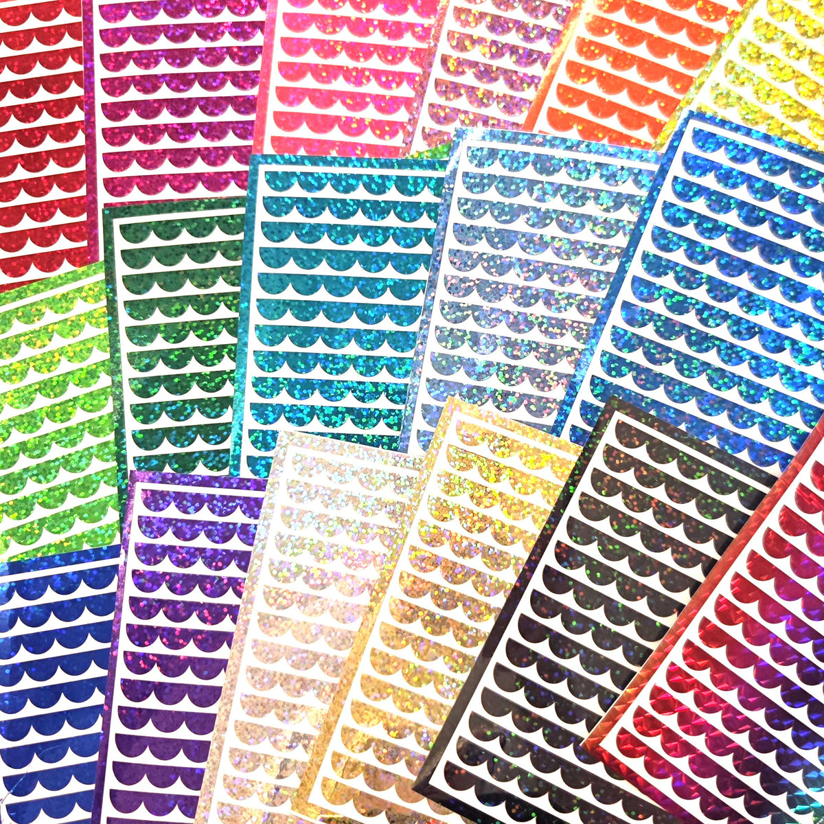 Black Scalloped Border Stripe Stickers for notecards, envelopes and journals. Sheet of 15 individual sparkly vinyl edge strips.