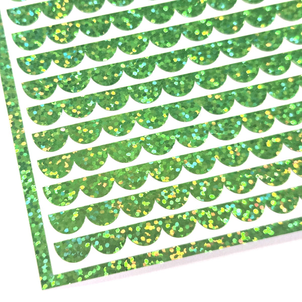 Green Glitter Scalloped Border Stickers, 15 Vinyl Strips