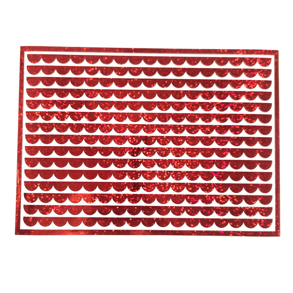 Red Scalloped Border Stripe Stickers for notecards, envelopes and junk journals. Sheet of 15 individual sparkly vinyl edge strips.
