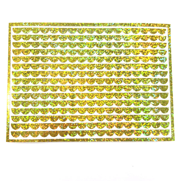 Yellow Scalloped Border Stripe Vinyl Stickers for notecards, envelopes and journals. Sheet of 15 sparkly edge strips.