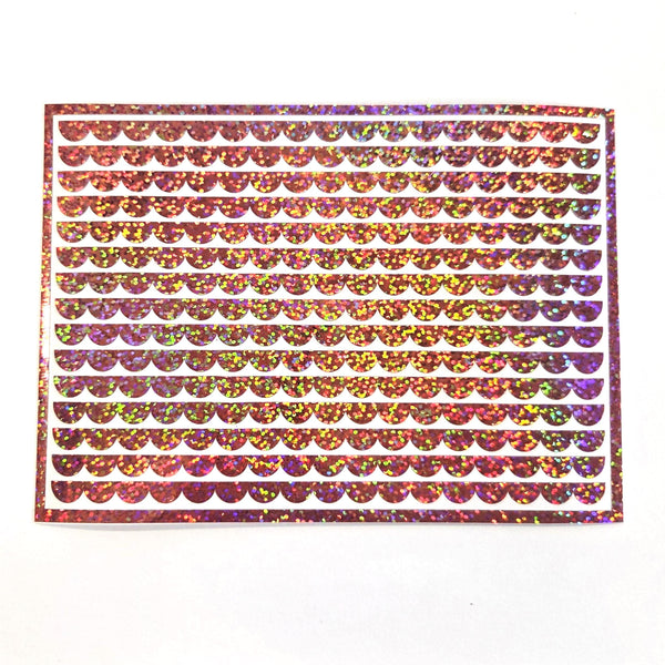 Pink Glitter Scalloped Border Stickers, Journal Embellishments, sheet of 15 stripes