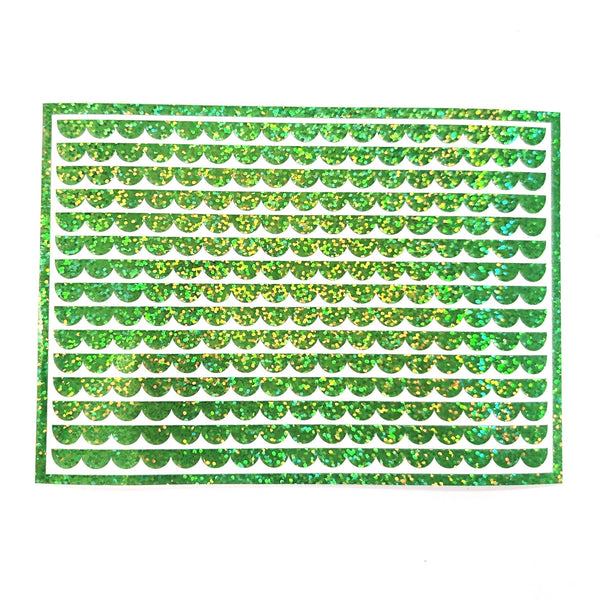 Green Glitter Scalloped Border Stickers, 15 Vinyl Strips