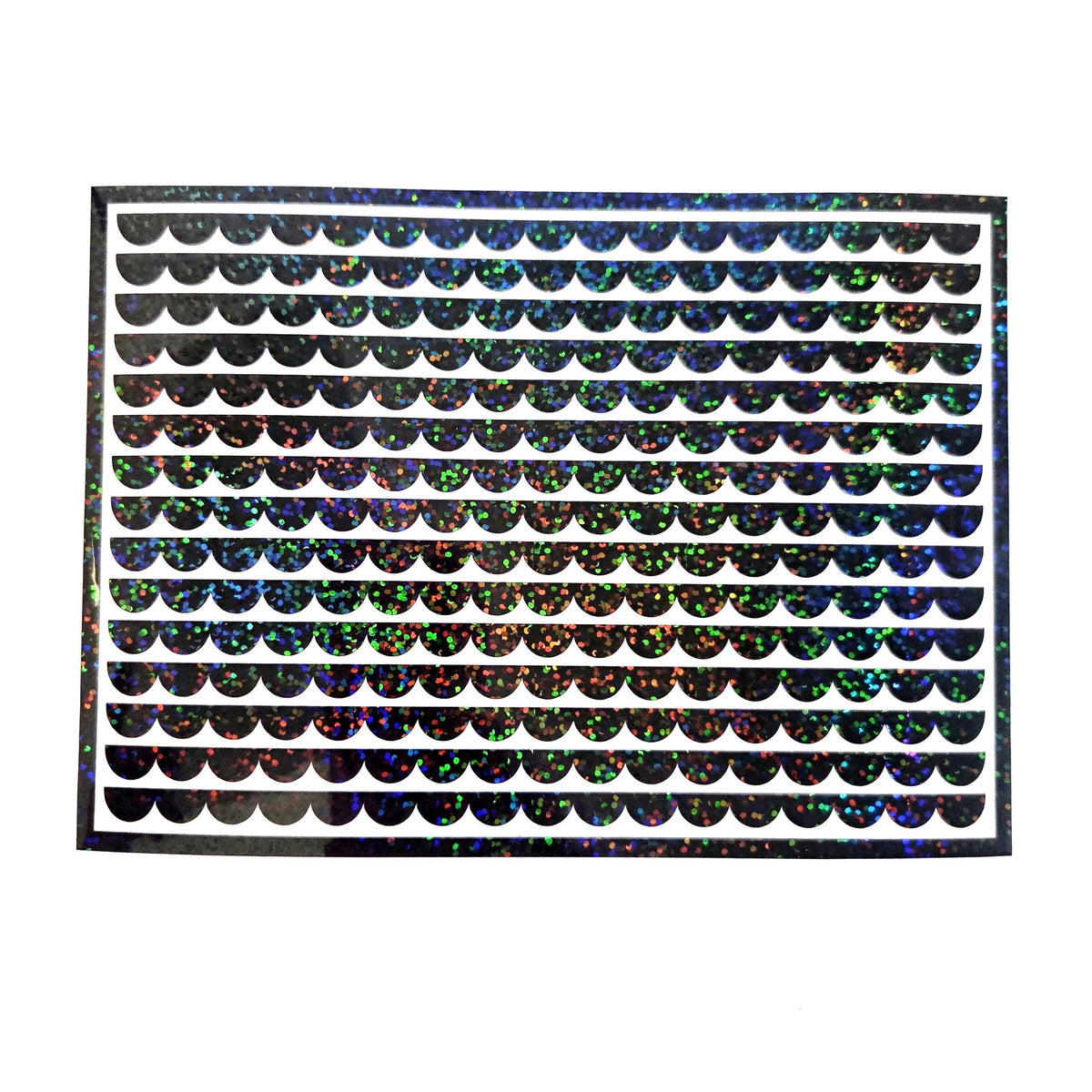 Black Scalloped Border Stripe Stickers for notecards, envelopes and journals. Sheet of 15 individual sparkly vinyl edge strips.