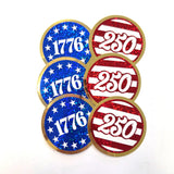 250th USA birthday stickers, set of 2 patriotic vinyl decals of 1776 American flag.