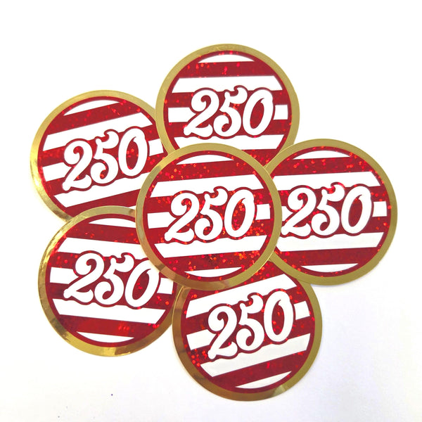 250th USA birthday stickers, set of 2 patriotic vinyl decals of 1776 American flag.