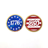 250th USA birthday stickers, set of 2 patriotic vinyl decals of 1776 American flag.