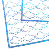 White Cloud Stickers, sheet of 32 sparkly vinyl decals, perfect for a weather tracker or a fun school science project. Silver Lining.