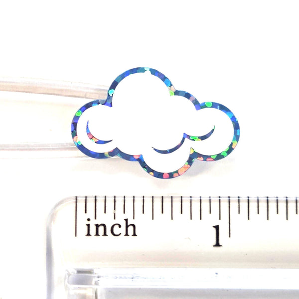 White Cloud Stickers, sheet of 32 sparkly vinyl decals, perfect for a weather tracker or a fun school science project. Silver Lining.