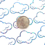 White Cloud Stickers, sheet of 32 sparkly vinyl decals, perfect for a weather tracker or a fun school science project. Silver Lining.