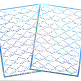 White Cloud Stickers, sheet of 32 sparkly vinyl decals, perfect for a weather tracker or a fun school science project. Silver Lining.