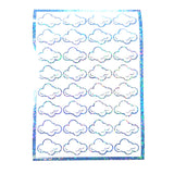 White Cloud Stickers, sheet of 32 sparkly vinyl decals, perfect for a weather tracker or a fun school science project. Silver Lining.