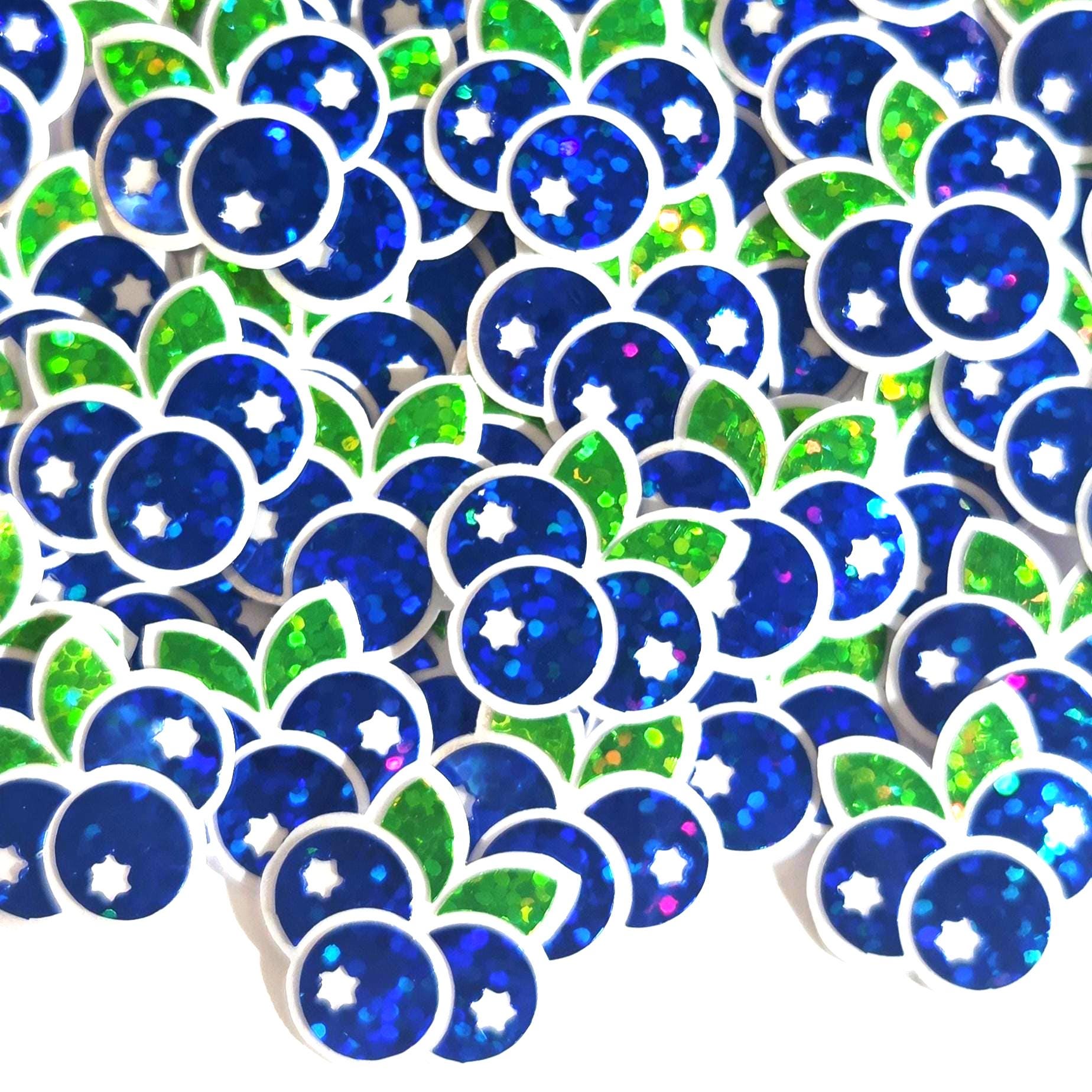 Blueberry Fruit Stickers, Waterproof Die Cut Glitter Vinyl Decals, Peel & Stick, choose amount