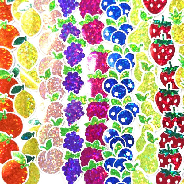 Apple Fruit Stickers, Waterproof Die Cut Glitter Vinyl Decals, Peel & Stick, choose amount