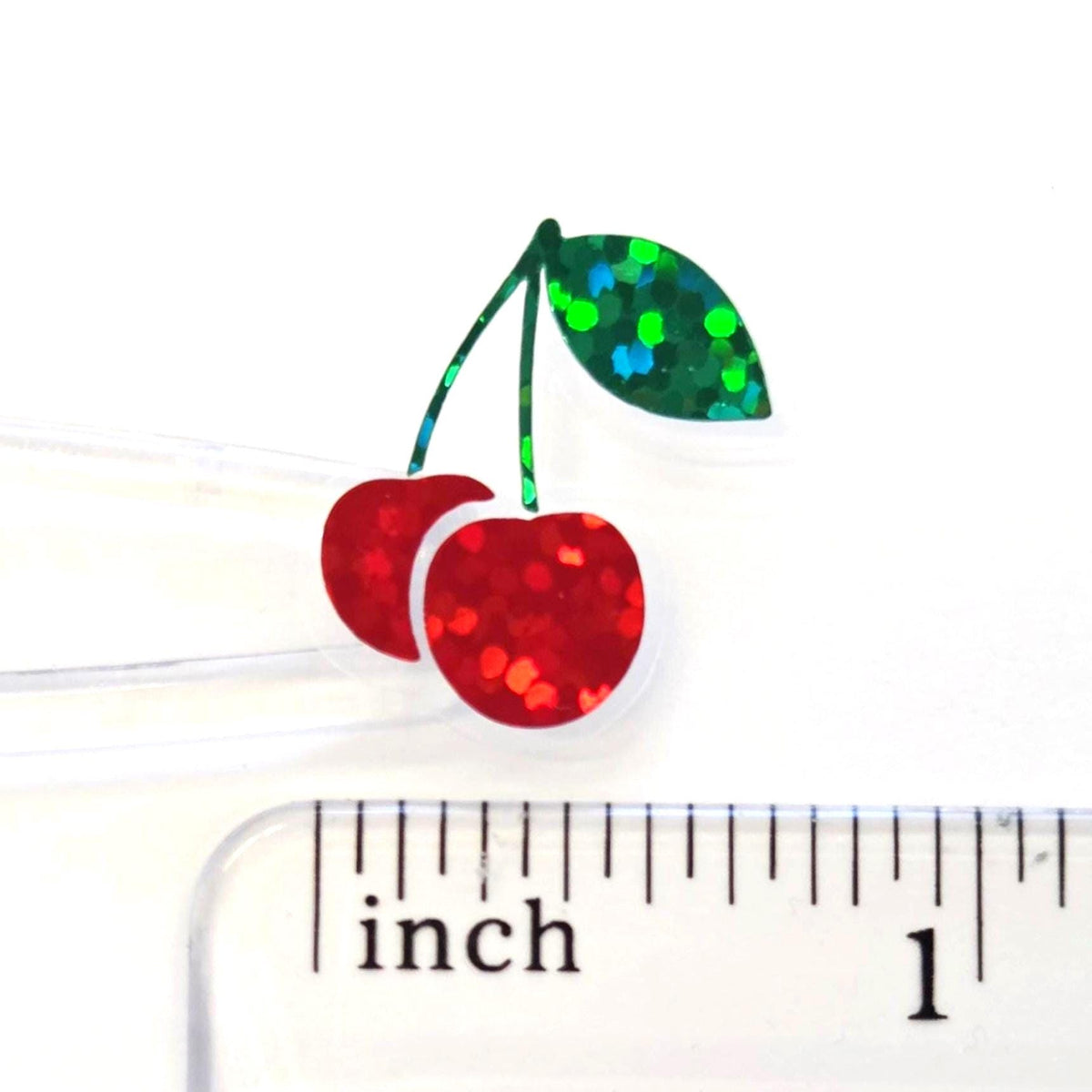 Mini Cherry Fruit Stickers, Waterproof Die Cut Glitter Vinyl Decals, Peel & Stick, choose amount