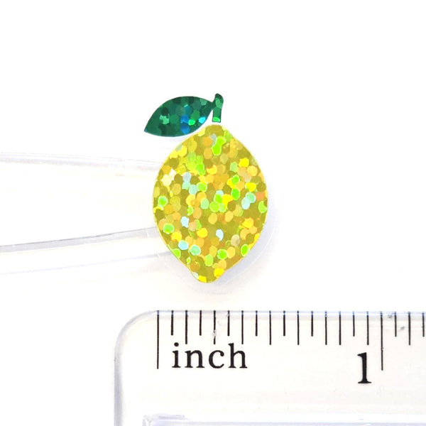 Mini Lemon Fruit Stickers, Waterproof Die Cut Glitter Vinyl Decals, Peel & Stick, choose amount