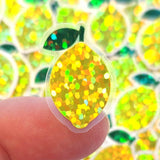 Mini Lemon Fruit Stickers, Waterproof Die Cut Glitter Vinyl Decals, Peel & Stick, choose amount