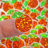 Mini Orange Fruit Stickers, Waterproof Die Cut Glitter Vinyl Decals, Peel & Stick, choose amount
