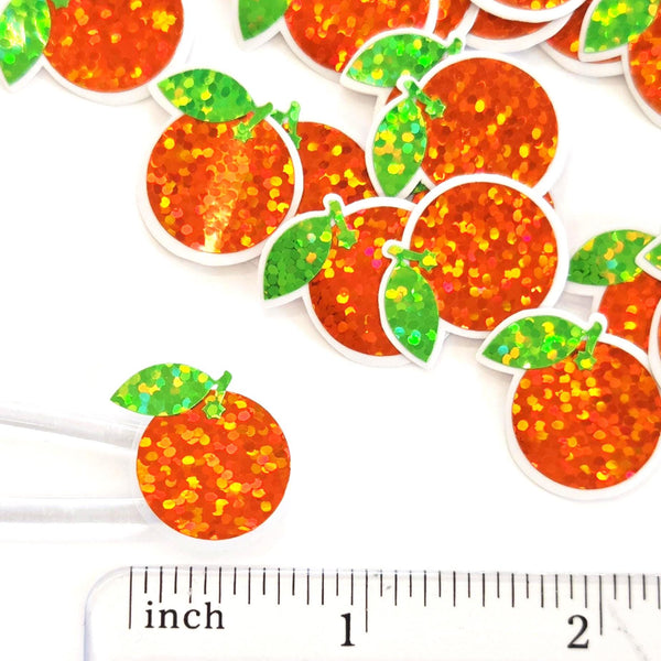 Mini Orange Fruit Stickers, Waterproof Die Cut Glitter Vinyl Decals, Peel & Stick, choose amount