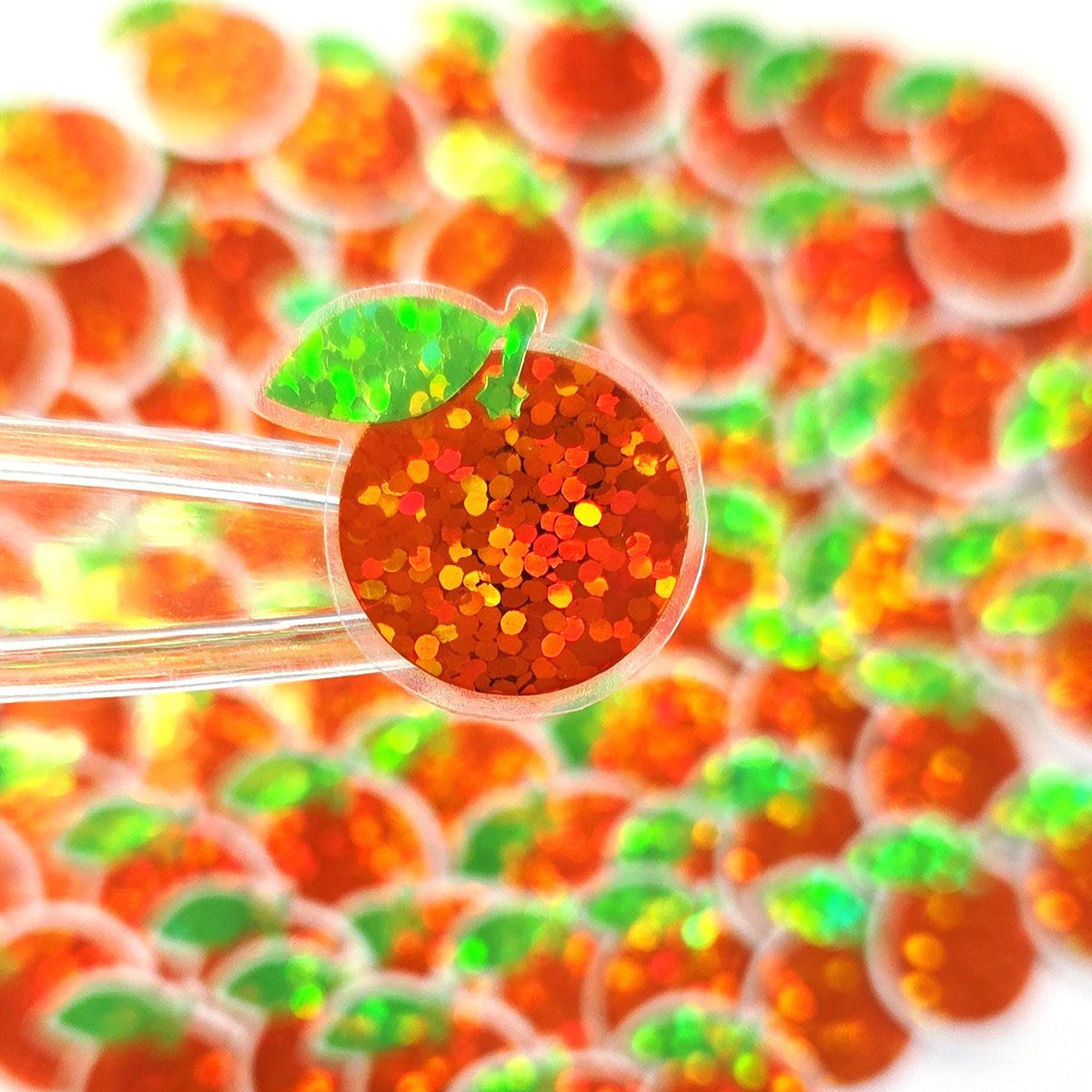 Mini Orange Fruit Stickers, Waterproof Die Cut Glitter Vinyl Decals, Peel & Stick, choose amount