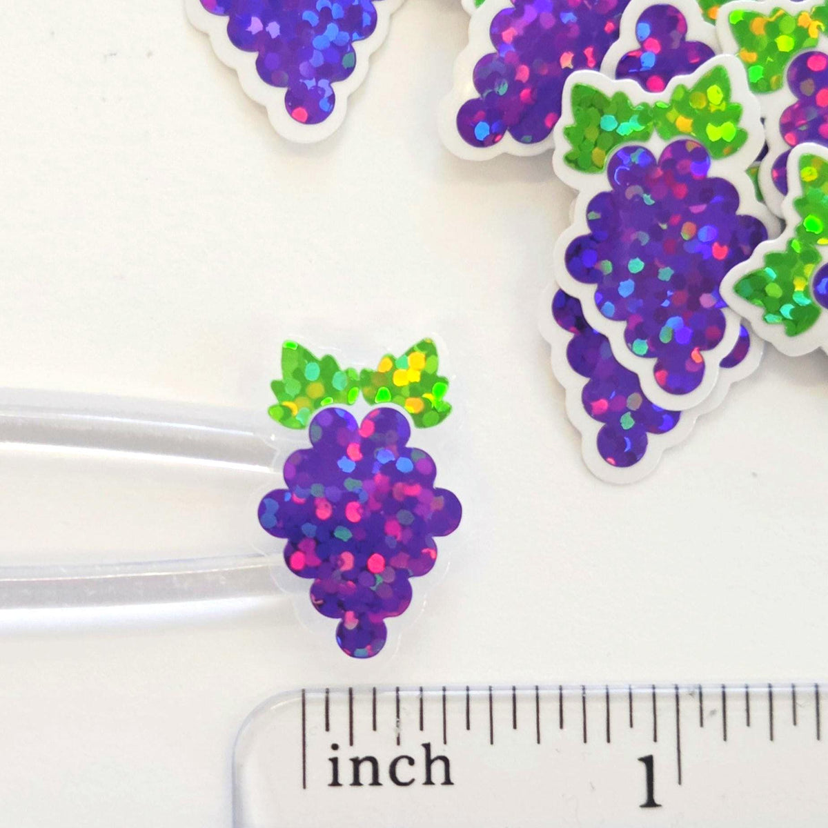 Mini Purple Grapes Fruit Stickers, Waterproof Die Cut Glitter Vinyl Decals, Peel & Stick, choose amount