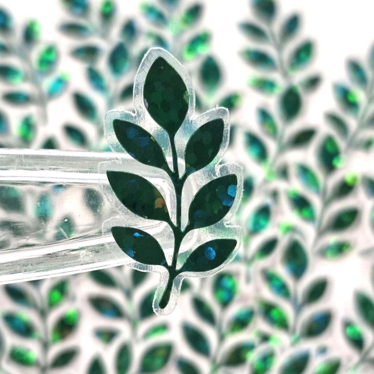 Mini Leaf Stickers, Waterproof Die Cut Glitter Vinyl Decals, Peel & Stick, choose amount