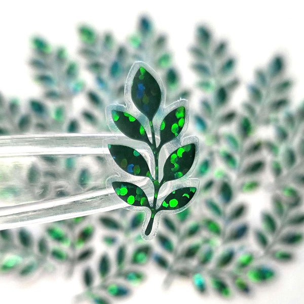 Mini Leaf Stickers, Waterproof Die Cut Glitter Vinyl Decals, Peel & Stick, choose amount